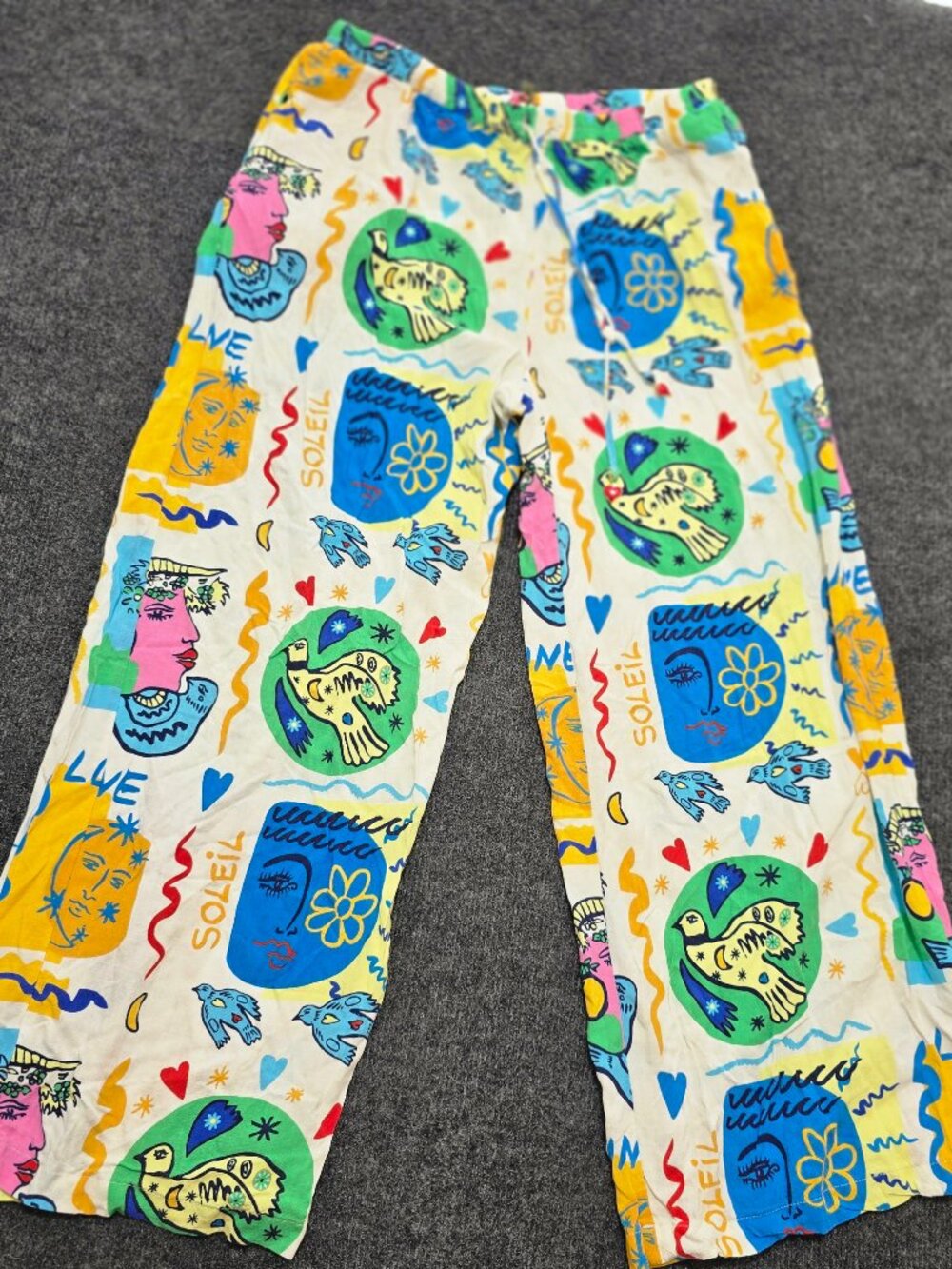 Rose + Olive Resort Women’s Size L Pants Multicolor Tropical Print Boho Beach Tr
